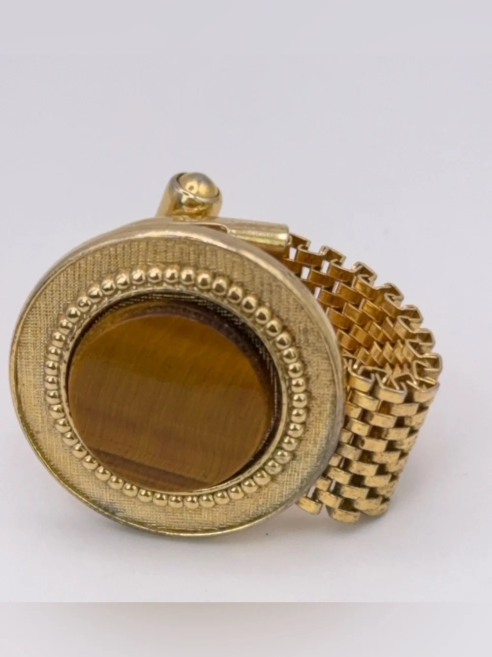 Vintage Gold Tone Men's Wrap Around Cufflinks with Brown Tiger's Eye Center